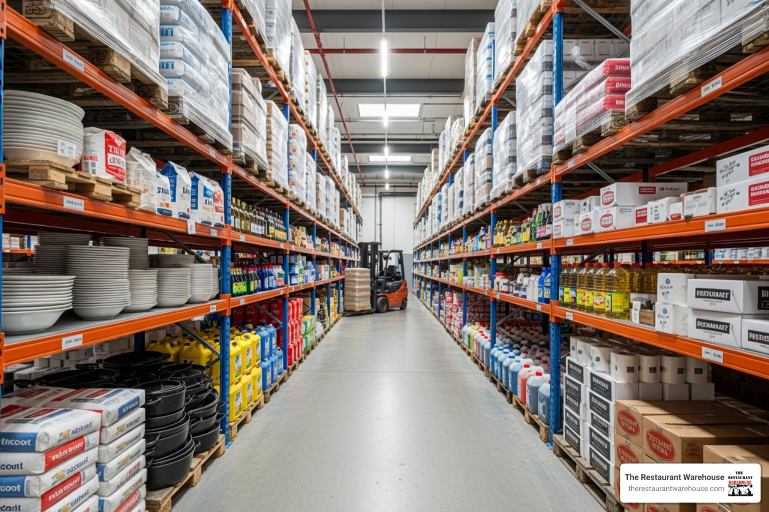 sale banners in warehouse - restaurant warehouse supplies