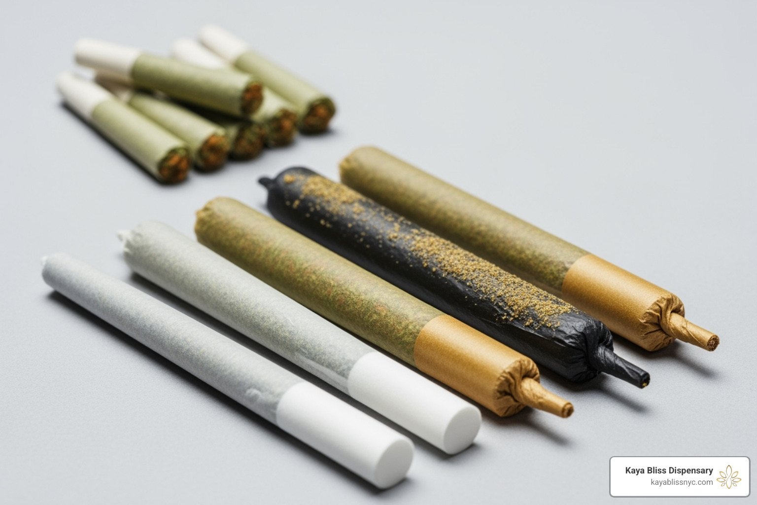 Different types of pre-rolls, including standard, infused, and mini-joints - high quality pre rolls