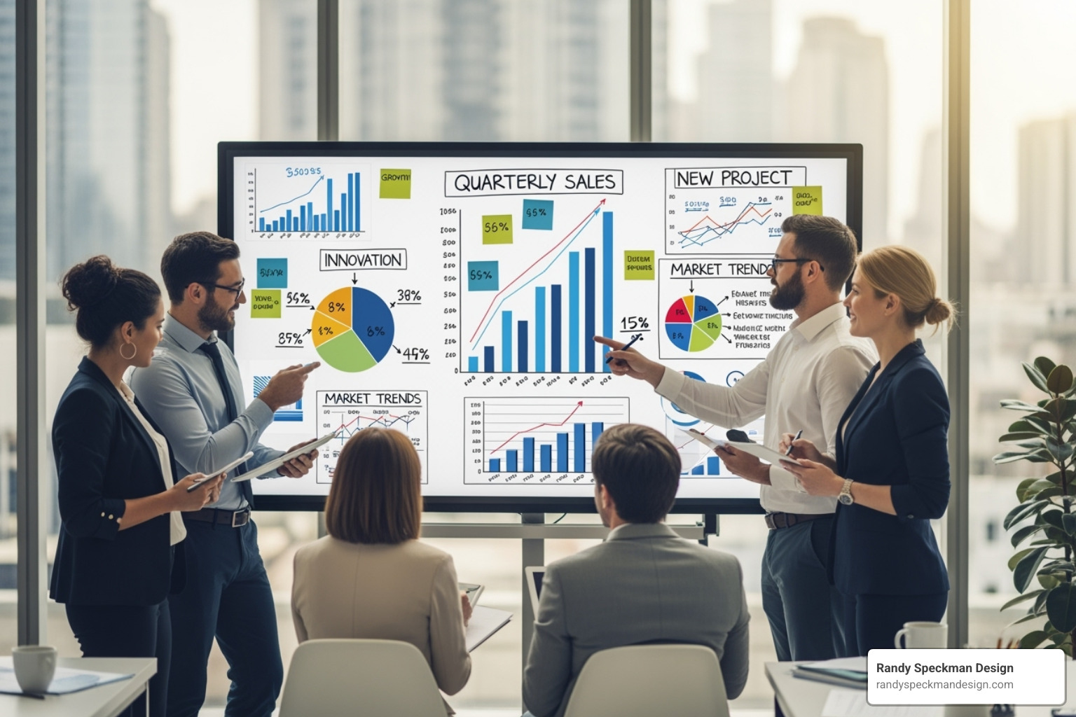 Team collaborating around a whiteboard with charts and graphs, illustrating data analysis and strategy. - conversion agency