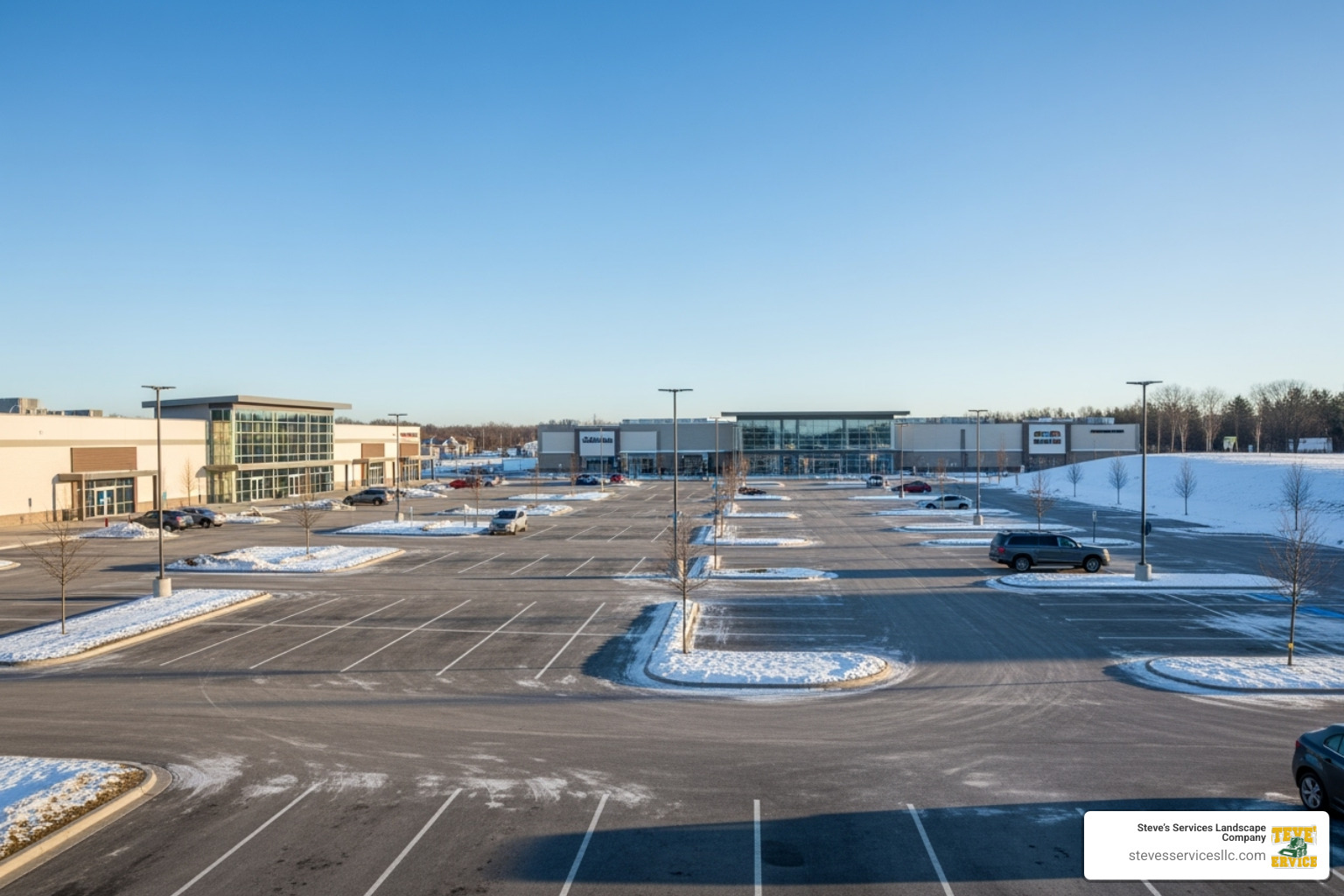 safe, clear parking lot at retail center during winter - local snow removal services