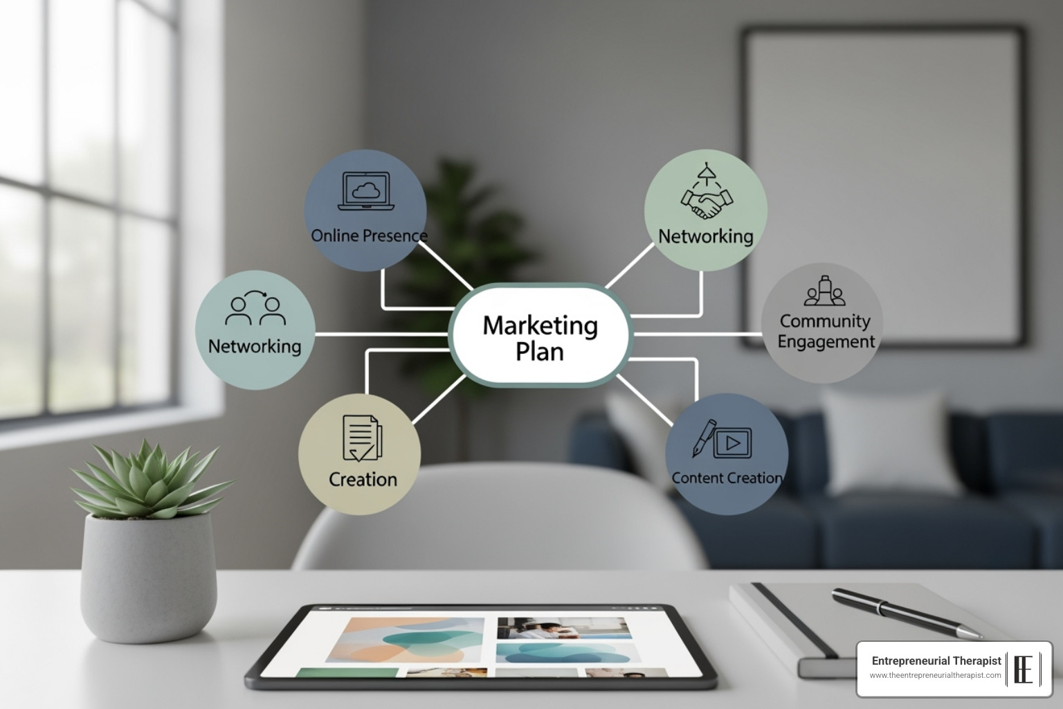 content calendar on a tablet next to a cup of coffee - therapist marketing plan
