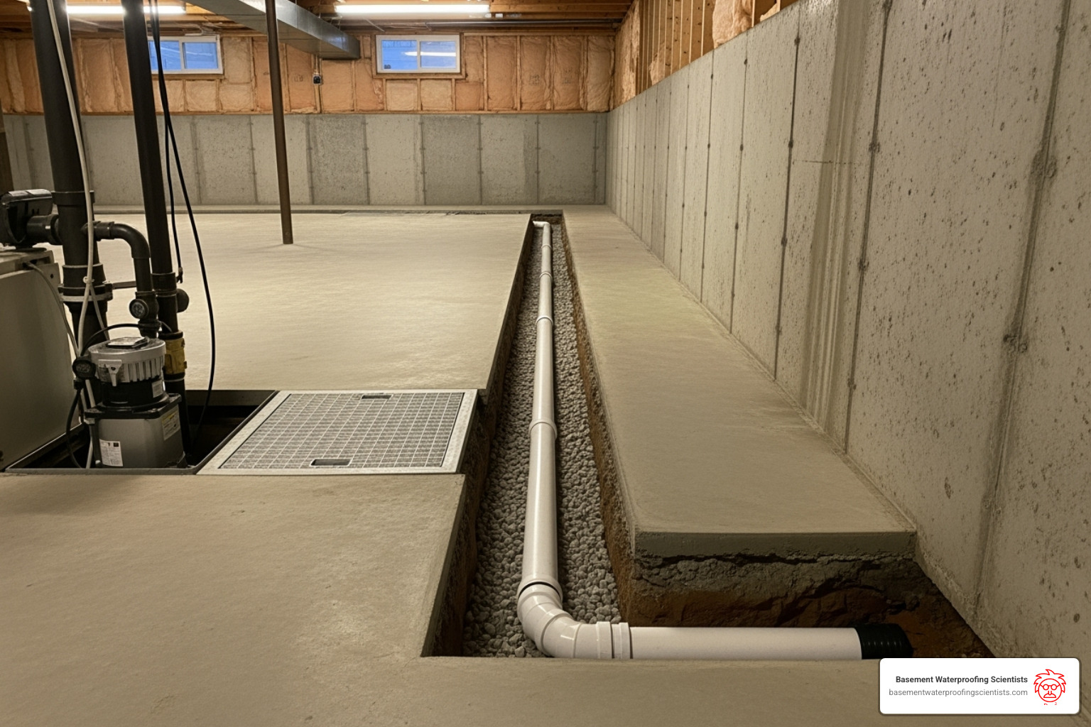A perimeter drainage system - basement water channel A perimeter drainage system - basement water channel