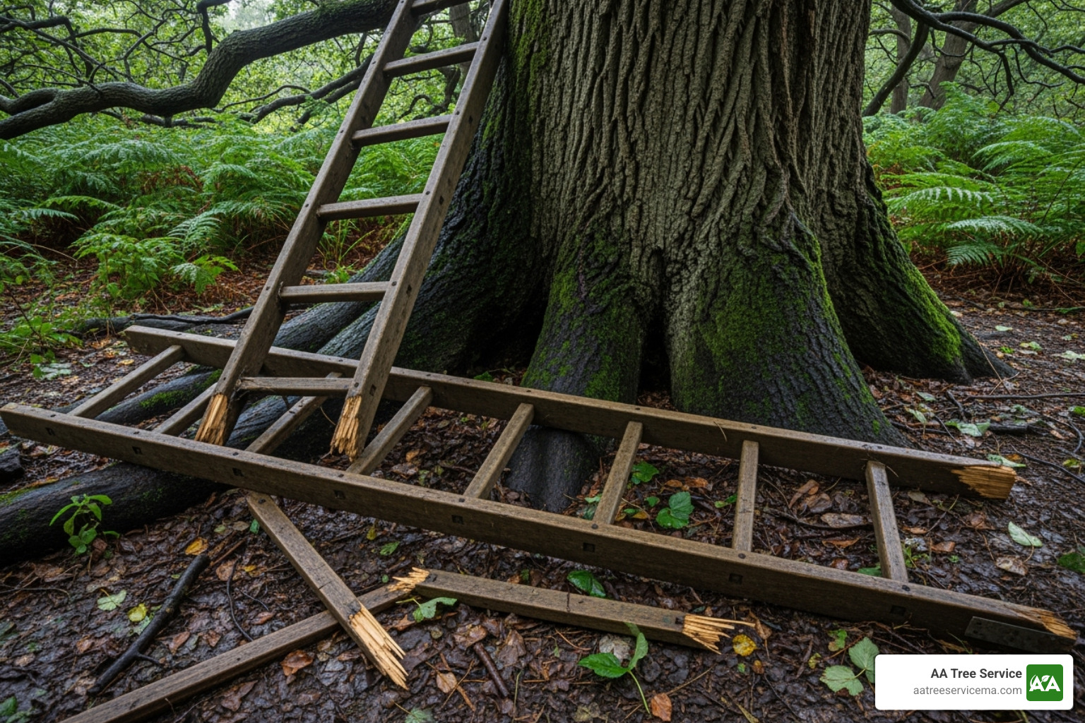 Fallen ladder next to tree - Tree removal and pruning