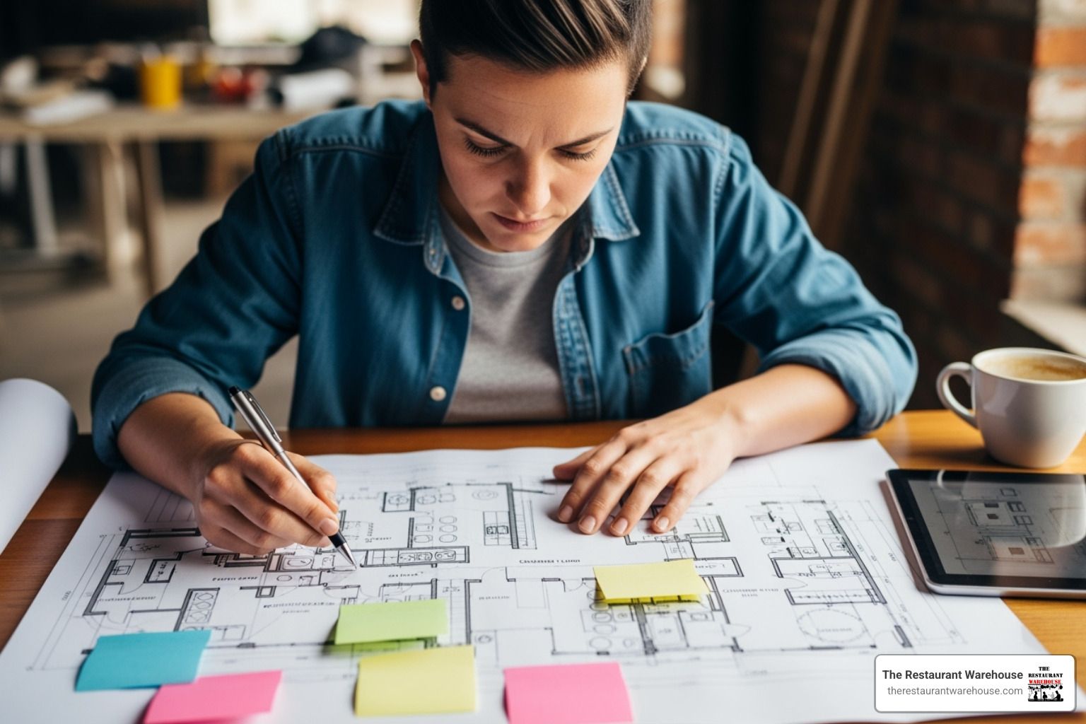 new restaurant owner looking at a floor plan - equipment financing restaurant