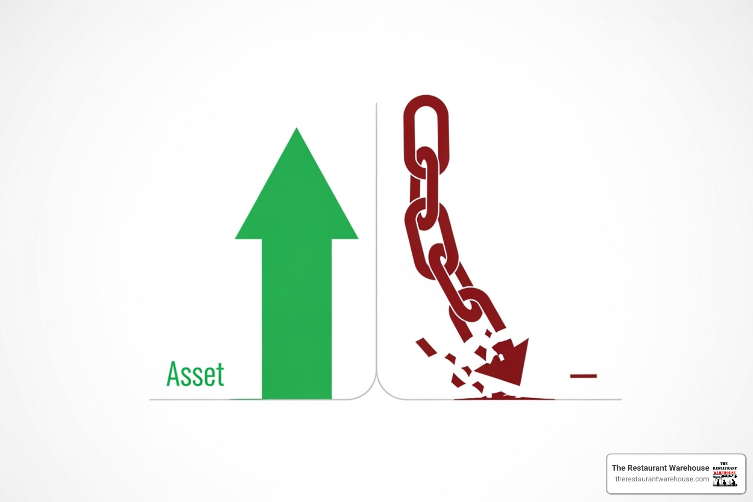 simplified diagram showing how a loan appears as an asset and liability on a balance sheet - equipment financing restaurant