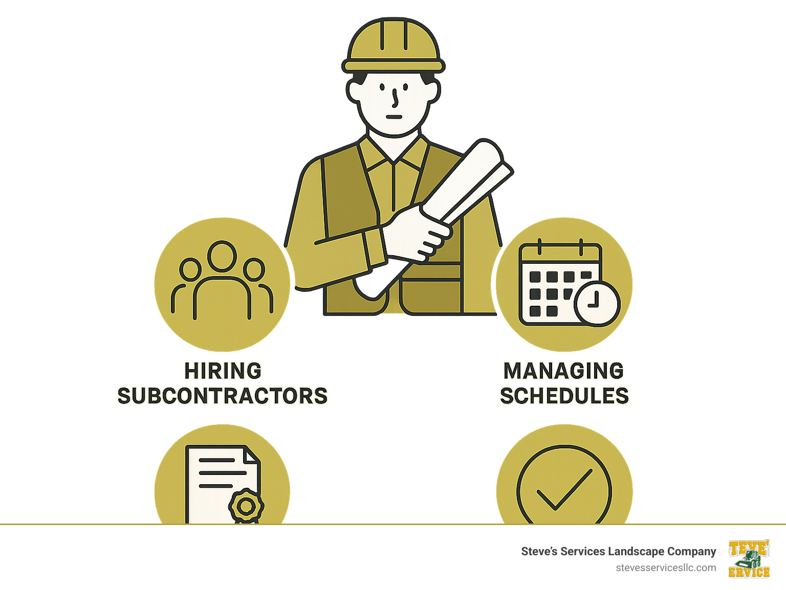 infographic explaining the key responsibilities of a general contractor: Hiring subcontractors, managing schedules, securing permits, quality control - general contracting companies near me infographic infographic explaining the key responsibilities of a general contractor: Hiring subcontractors, managing schedules, securing permits, quality control - general contracting companies near me infographic