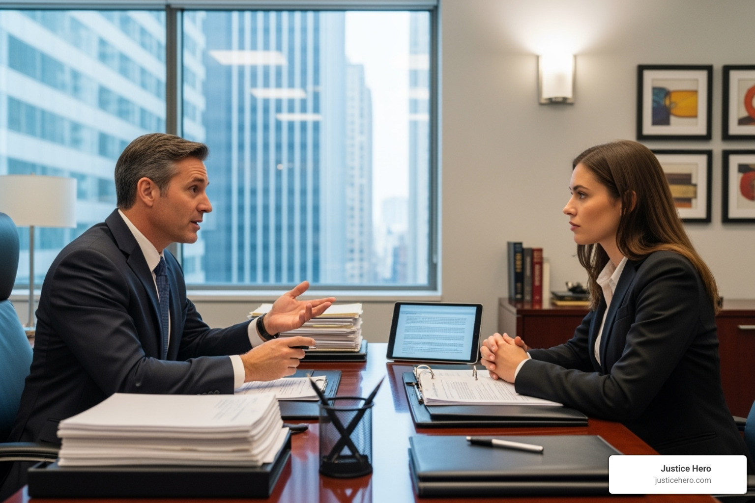 Person speaking with a lawyer - roundup lawsuit update 2024