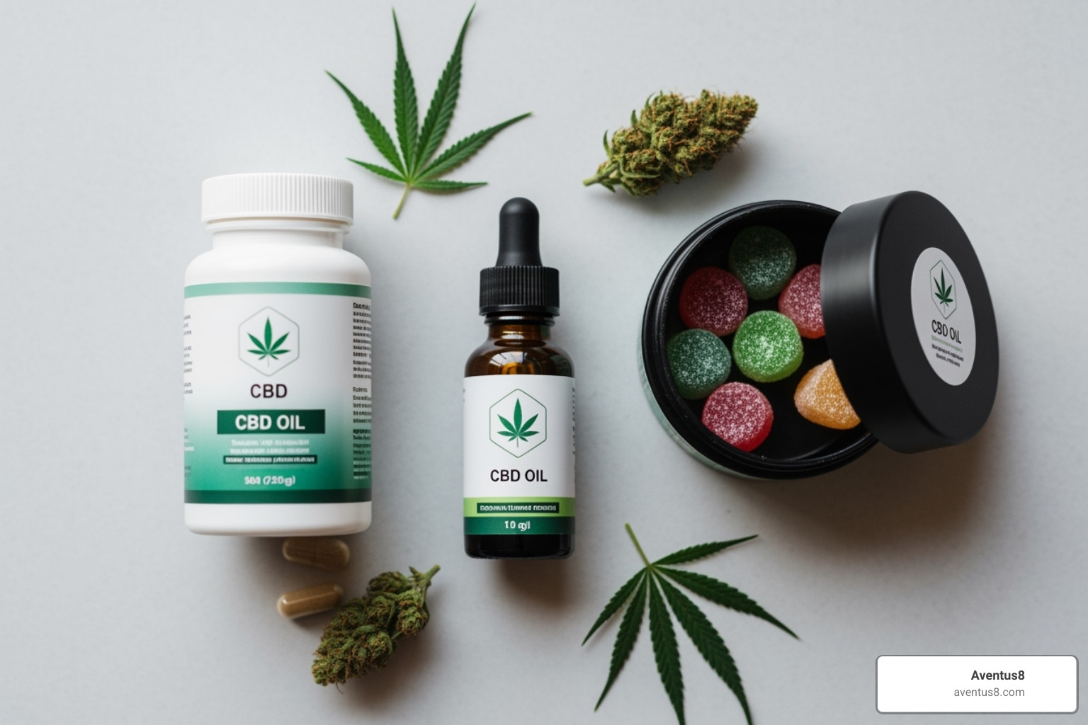 different CBD products like oils, gummies, and capsules - cbd for anxiety