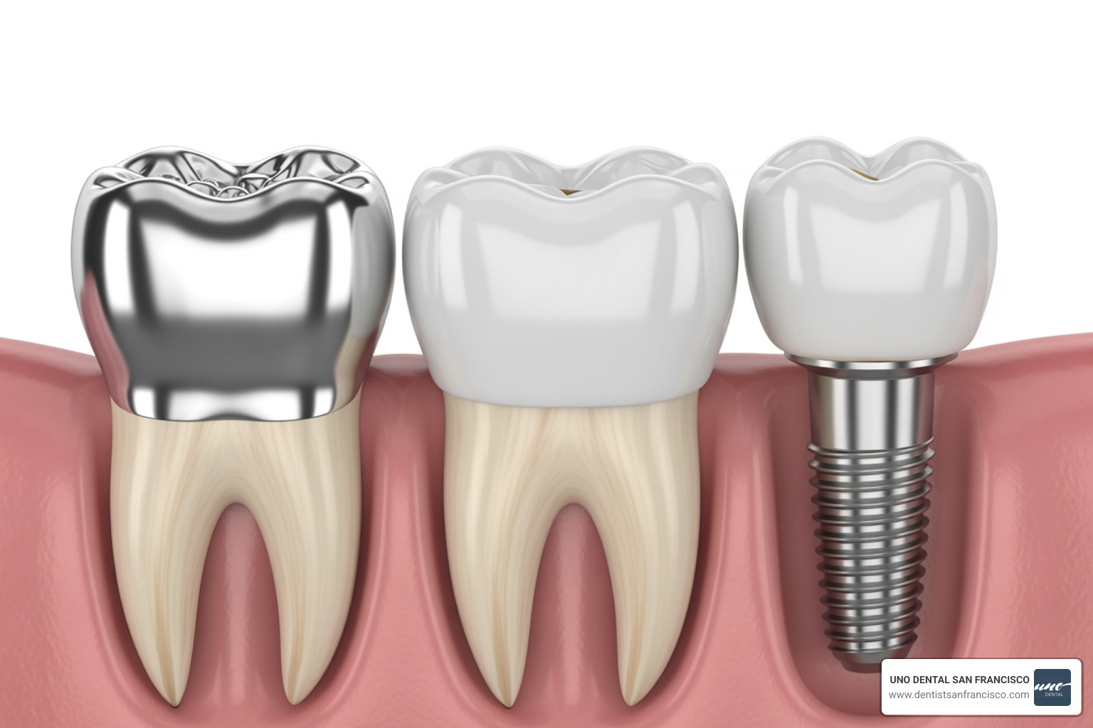 Illustration showing a tooth with a filling, a crown covering a tooth, and a dental implant replacing a missing tooth - how much do restorative dentistry services cost Illustration showing a tooth with a filling, a crown covering a tooth, and a dental implant replacing a missing tooth - how much do restorative dentistry services cost
