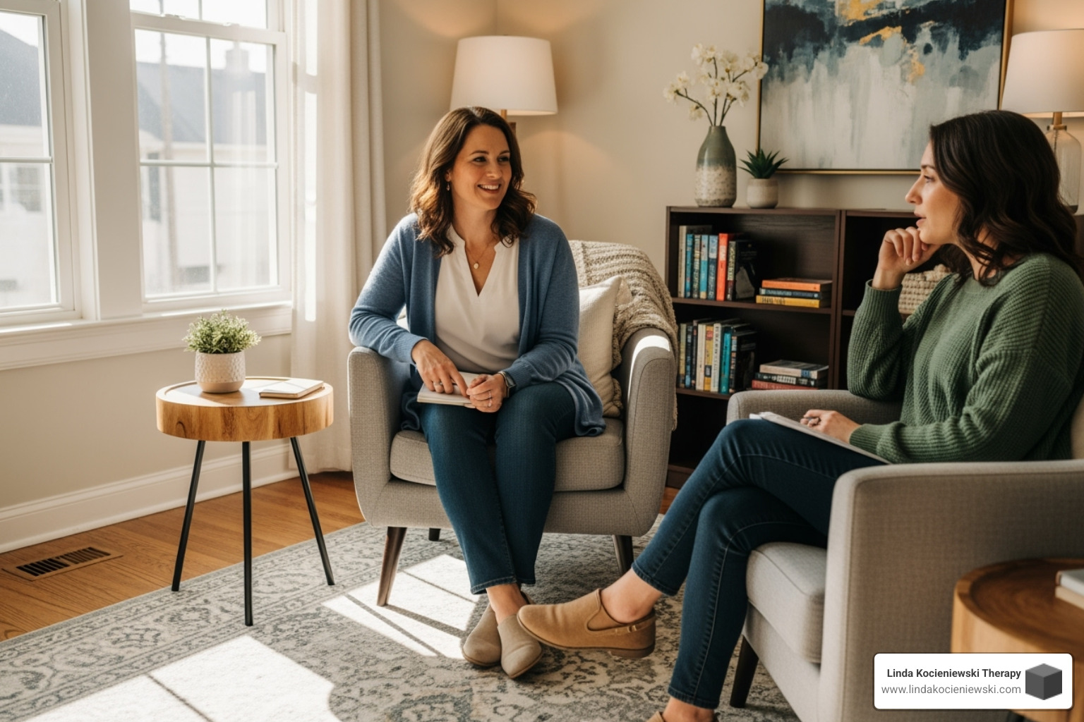 calm and supportive therapy session environment - therapy for performance anxiety