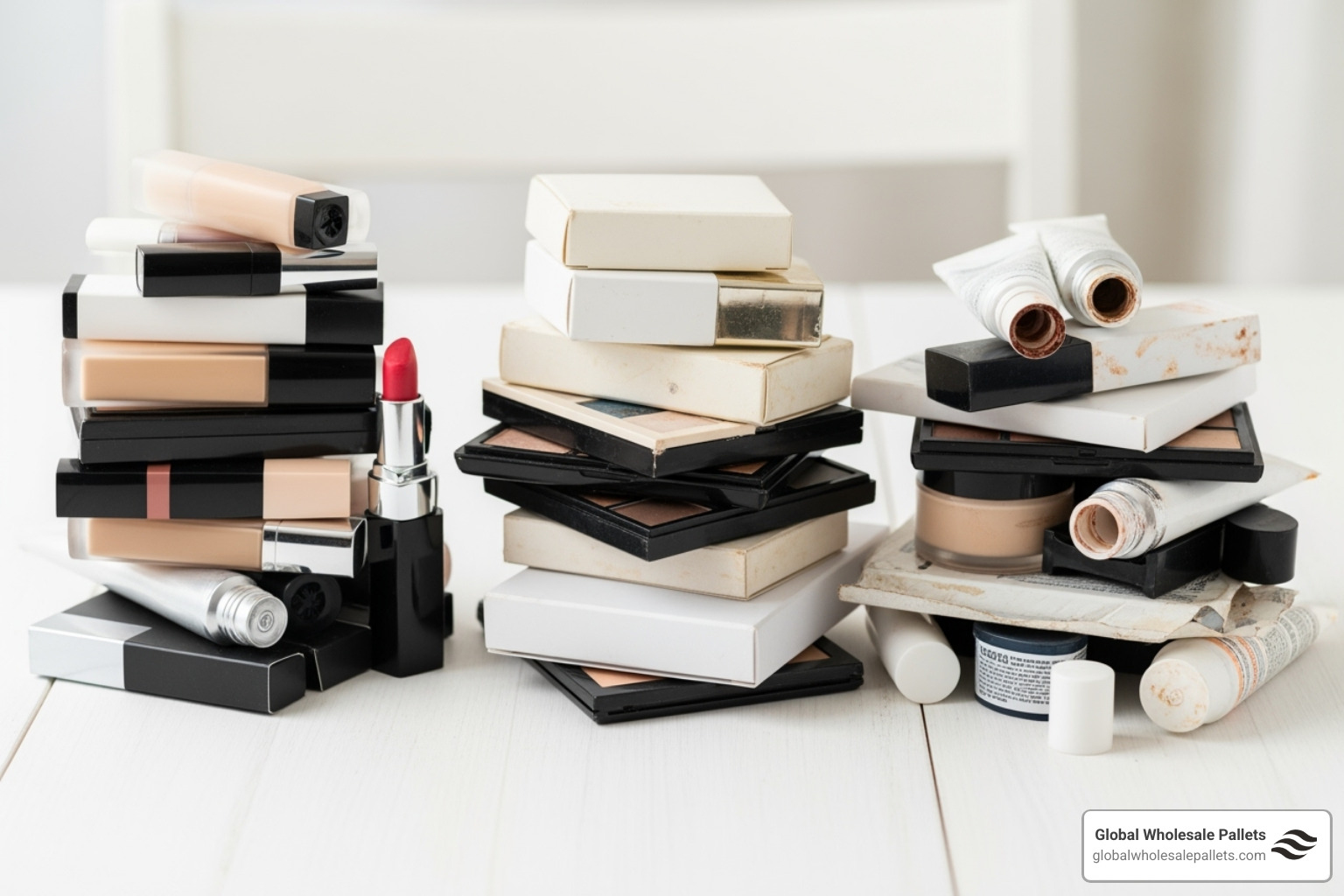 Illustration of overstock, shelf-pulls, and customer returns - Wholesale Cosmetic Pallets Online