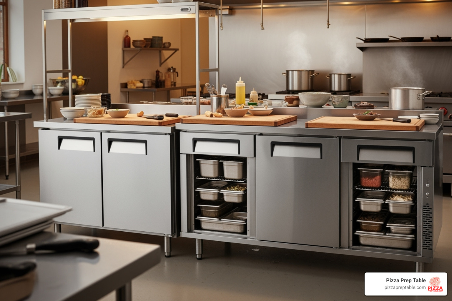 Different sizes of prep fridges, like a compact 2-door and a large 3-door model - prep fridge Different sizes of prep fridges, like a compact 2-door and a large 3-door model - prep fridge