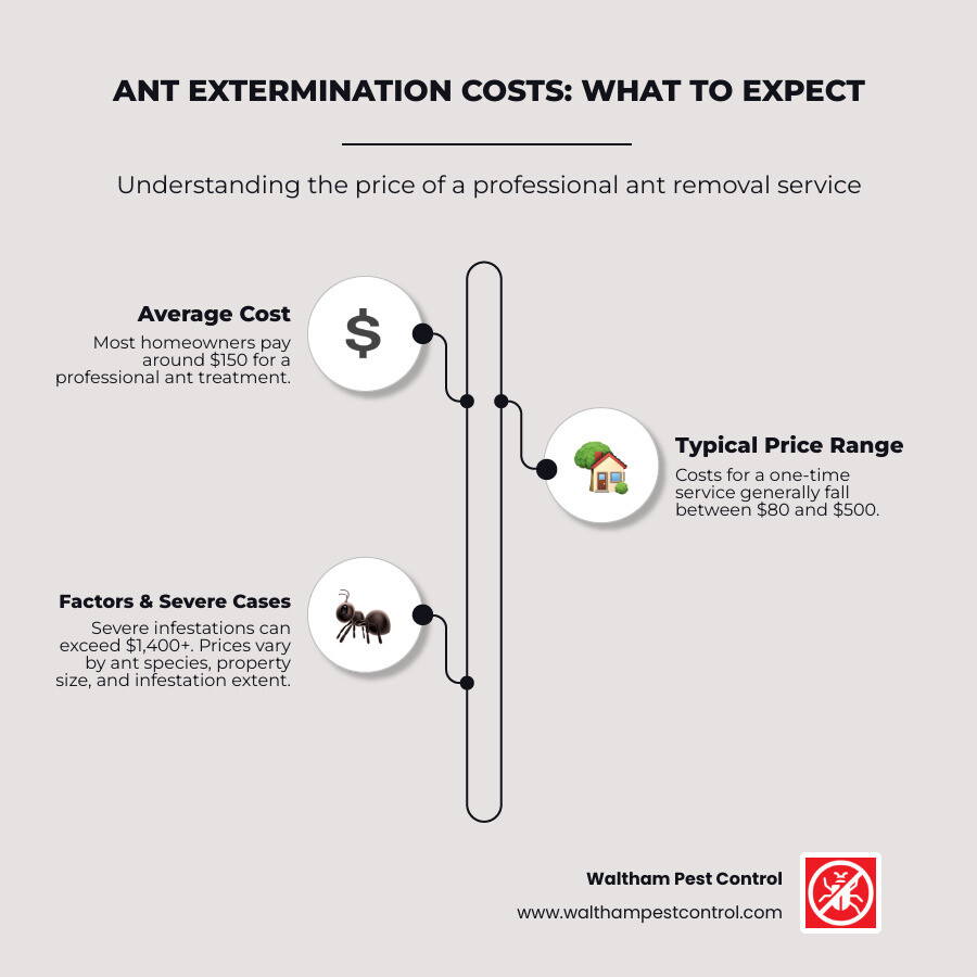 Infographic showing average ant extermination costs, typical ranges for mild vs. severe infestations, and key factors influencing pricing such as ant type, property size, and treatment frequency. - Cost of ant extermination infographic infographic-line-3-steps-neat_beige Infographic showing average ant extermination costs, typical ranges for mild vs. severe infestations, and key factors influencing pricing such as ant type, property size, and treatment frequency. - Cost of ant extermination infographic infographic-line-3-steps-neat_beige