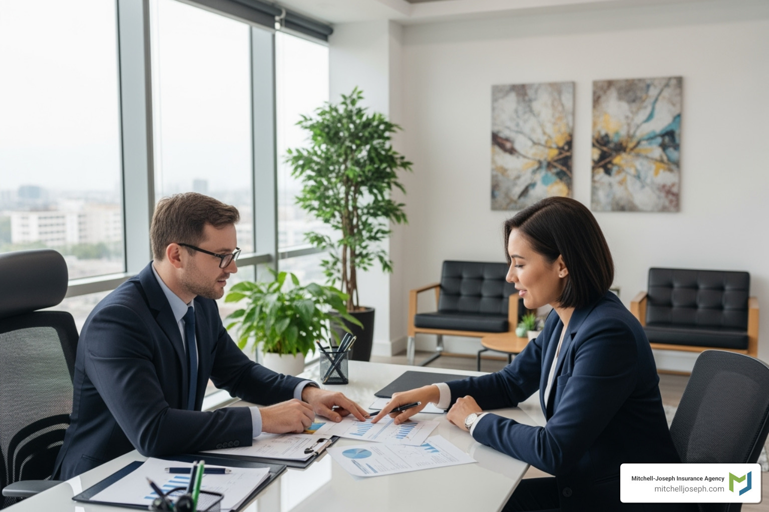 Image of an insurance agent consulting with a small business owner - commercial insurance rochester ny