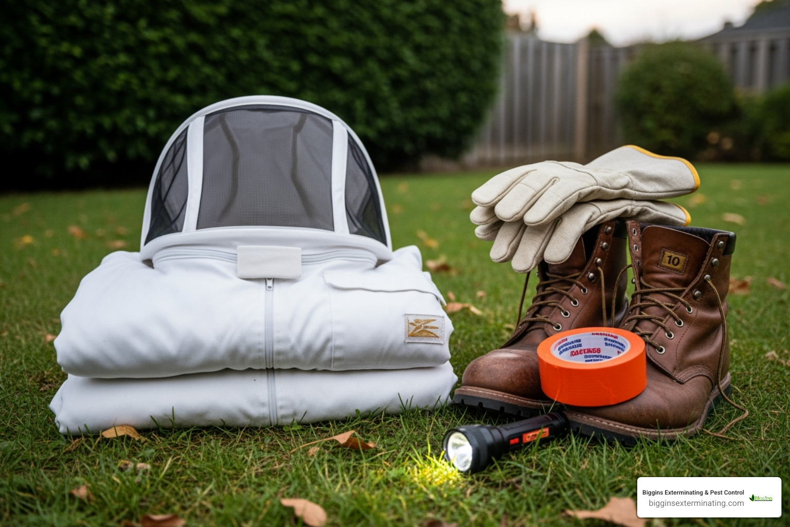 safety gear laid out before a treatment - how to exterminate ground wasps