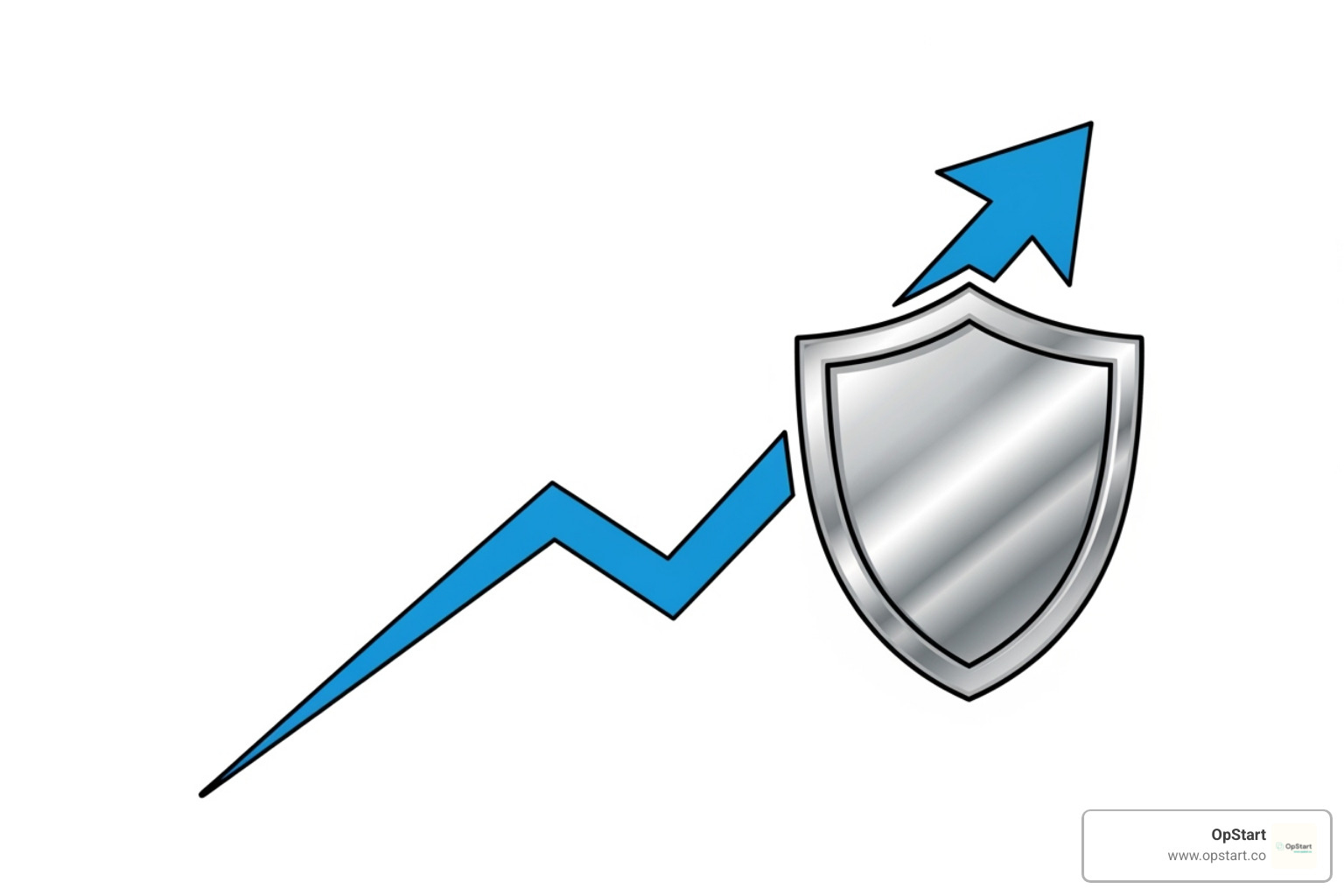 graph showing business growth with shield icon - startup taxes outsourced