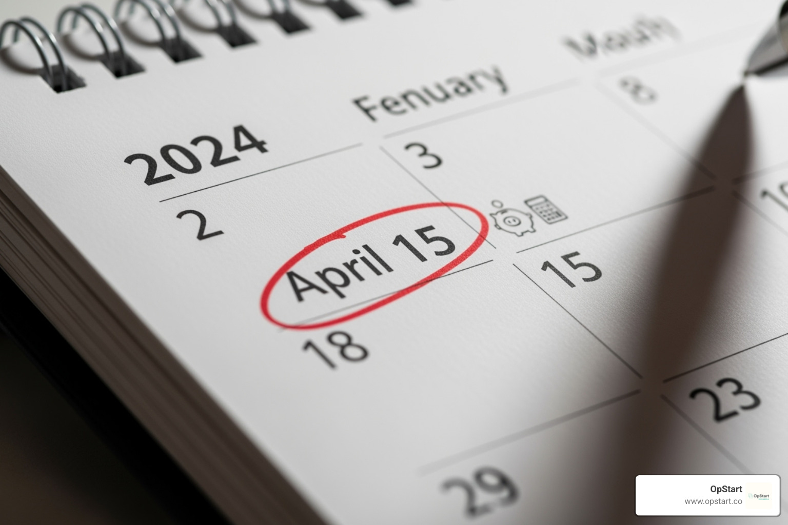 calendar with circled tax deadline - startup taxes outsourced