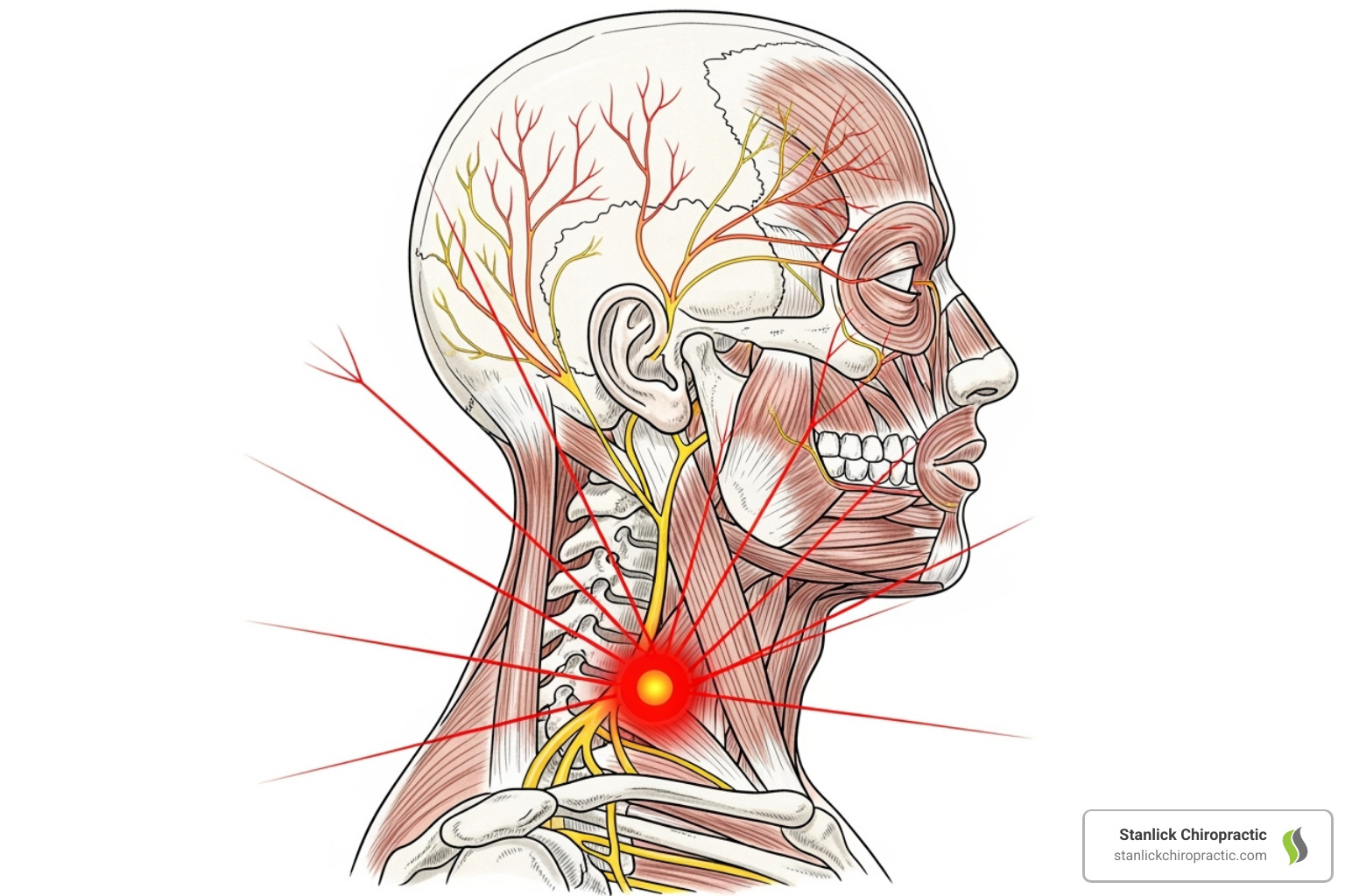 Pain referral from the neck to the head - Chiropractic Treatment for Headaches Pain referral from the neck to the head - Chiropractic Treatment for Headaches