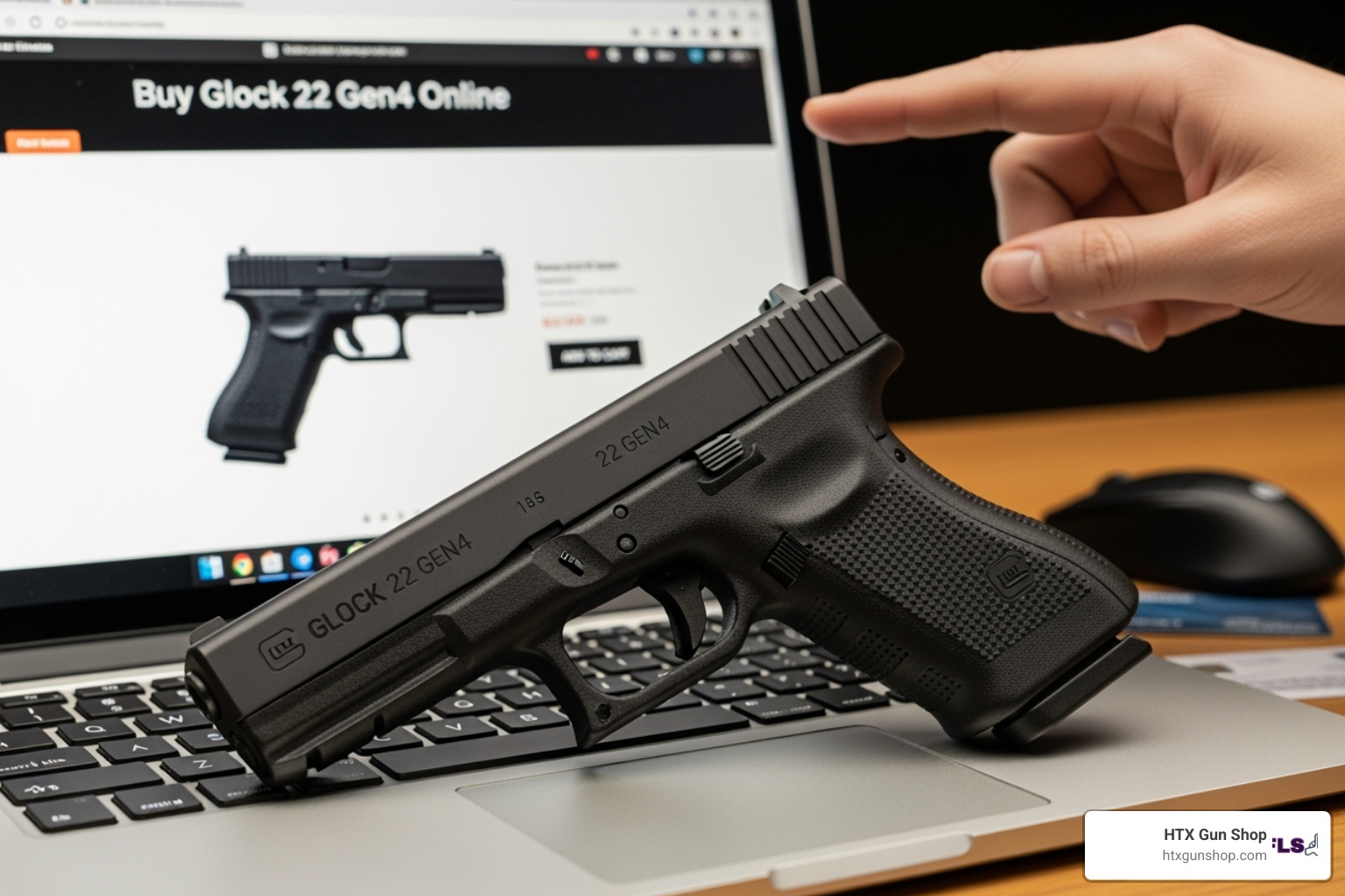 Glock 22 Gen4 with various accessories like a weapon light and custom sights - Buy Glock 22 Gen4 Online