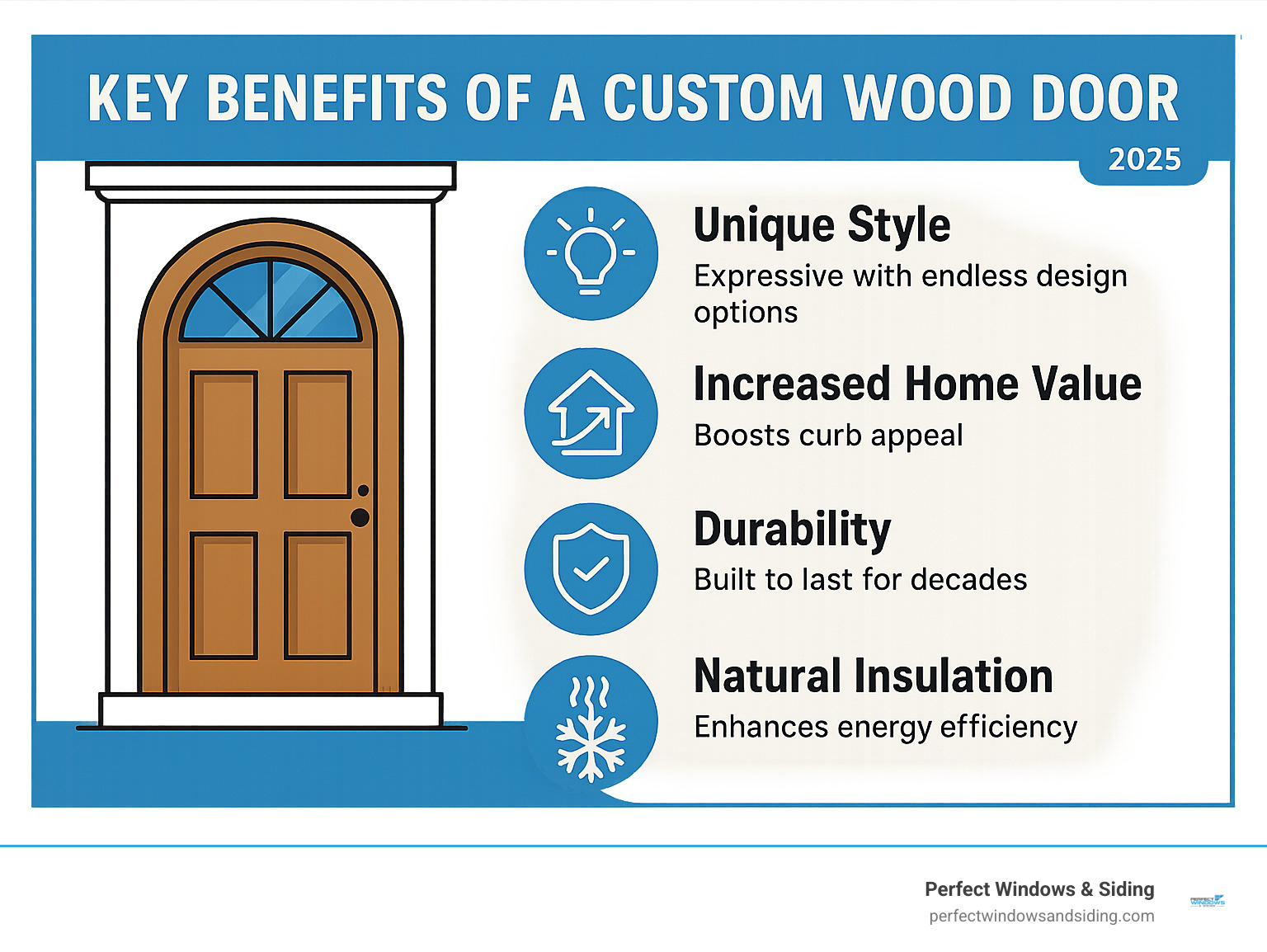infographic explaining the key benefits of a custom wood door: unique style, increased home value, durability, and natural insulation. - custom wood exterior doors infographic infographic explaining the key benefits of a custom wood door: unique style, increased home value, durability, and natural insulation. - custom wood exterior doors infographic