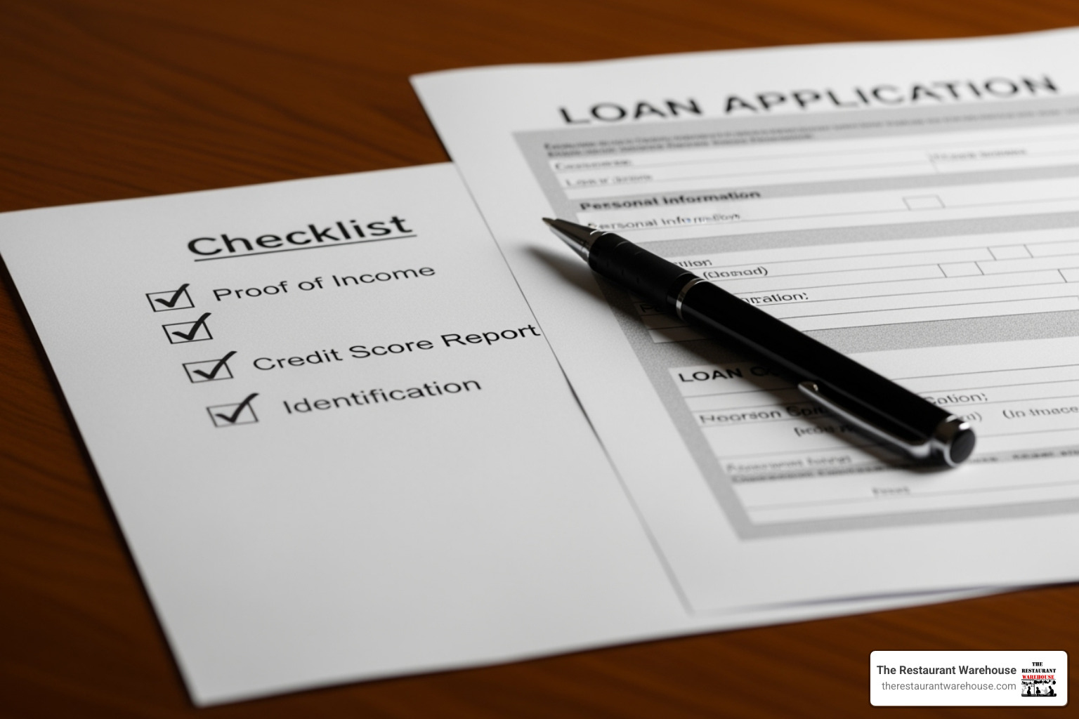 checklist next to a loan application form - restaurant equipment financing bad credit