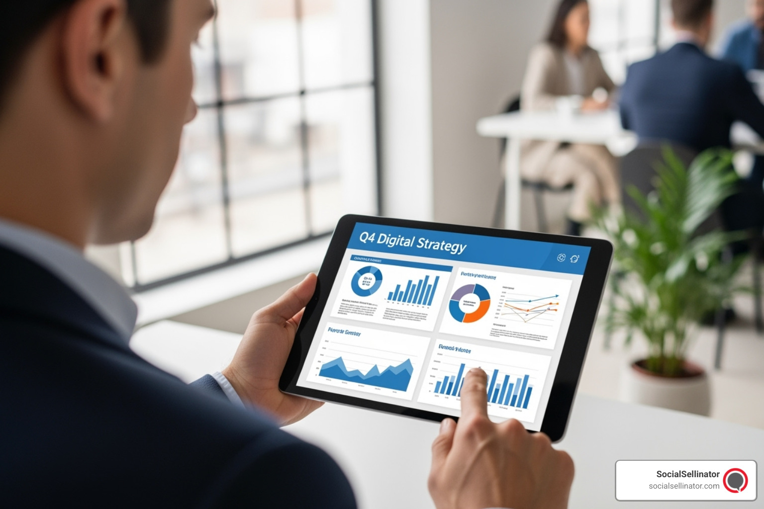 Person reviewing a digital marketing proposal on a tablet - seo content creation agency