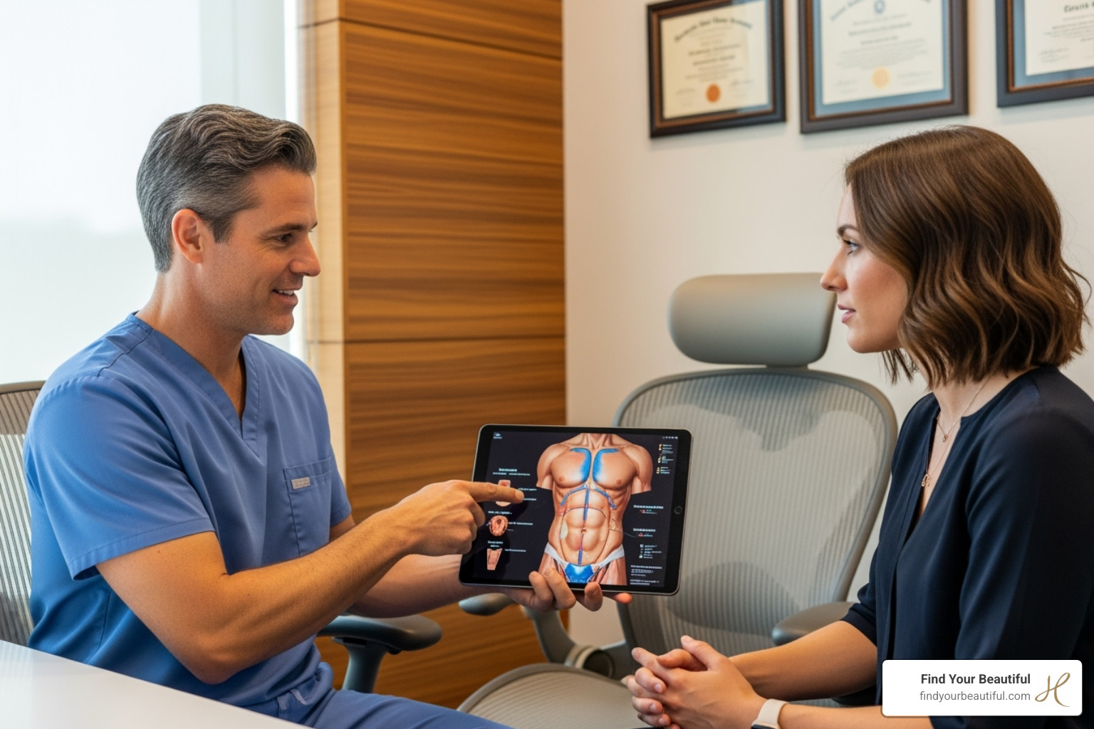 surgeon in a consultation with a patient - how much does liposuction cost in san antonio texas
