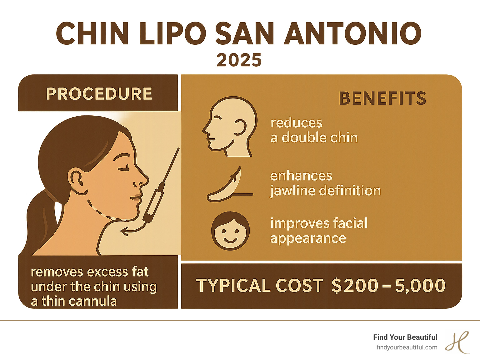 Infographic detailing chin liposuction process, benefits, and typical costs in San Antonio - chin lipo san antonio infographic 
