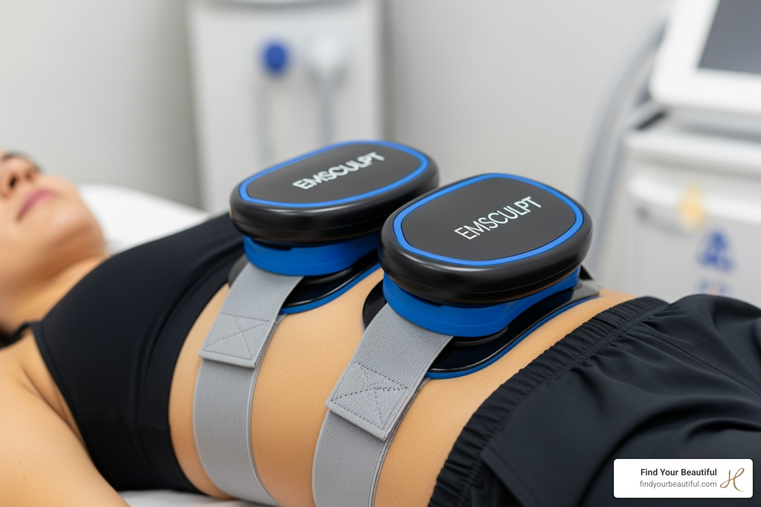 Emsculpt paddles on a treatment area - EmSculpt body contouring