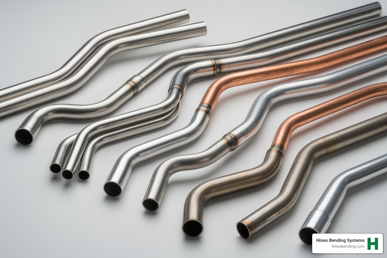 Various bent tubes for different industries including automotive, furniture, and aerospace components - bend pipe machine