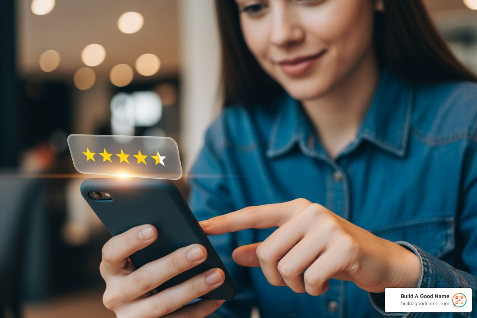 customer leaving a review on phone - Boost star ratings