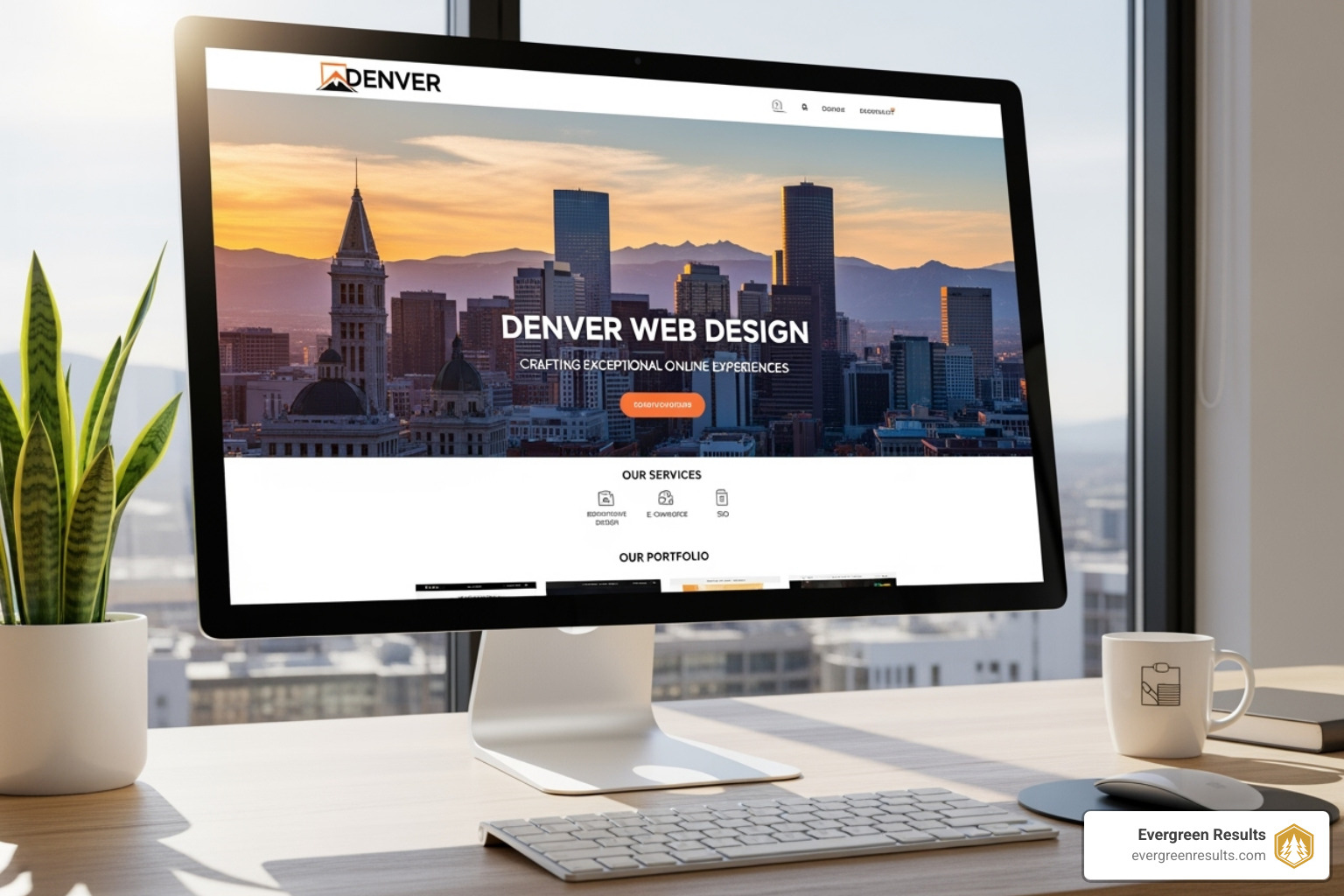 A collage showing a responsive website on multiple devices, an e-commerce product page, and a UX wireframe. - website design denver