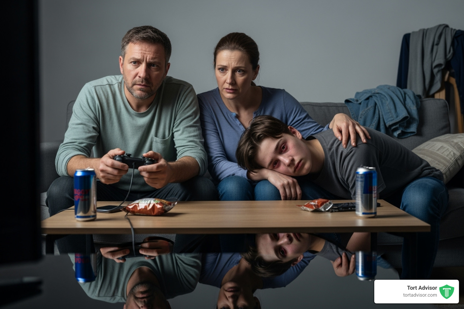Family looking concerned about video game addiction - addicted to video games lawsuit