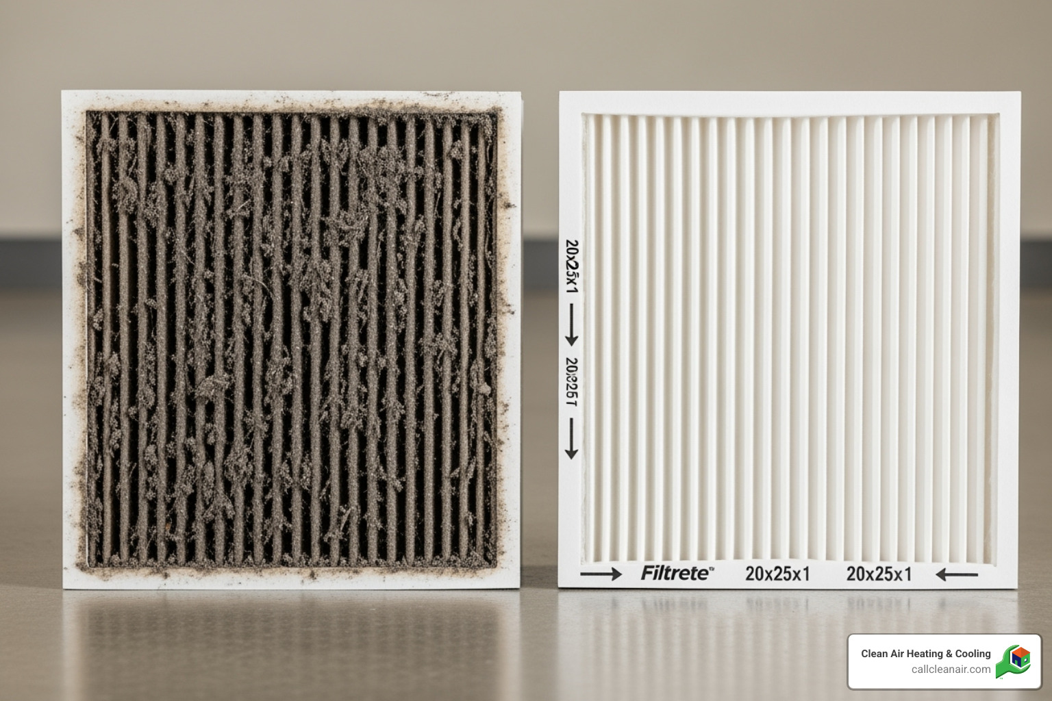 dirty furnace filter next to clean one - furnace repair tips