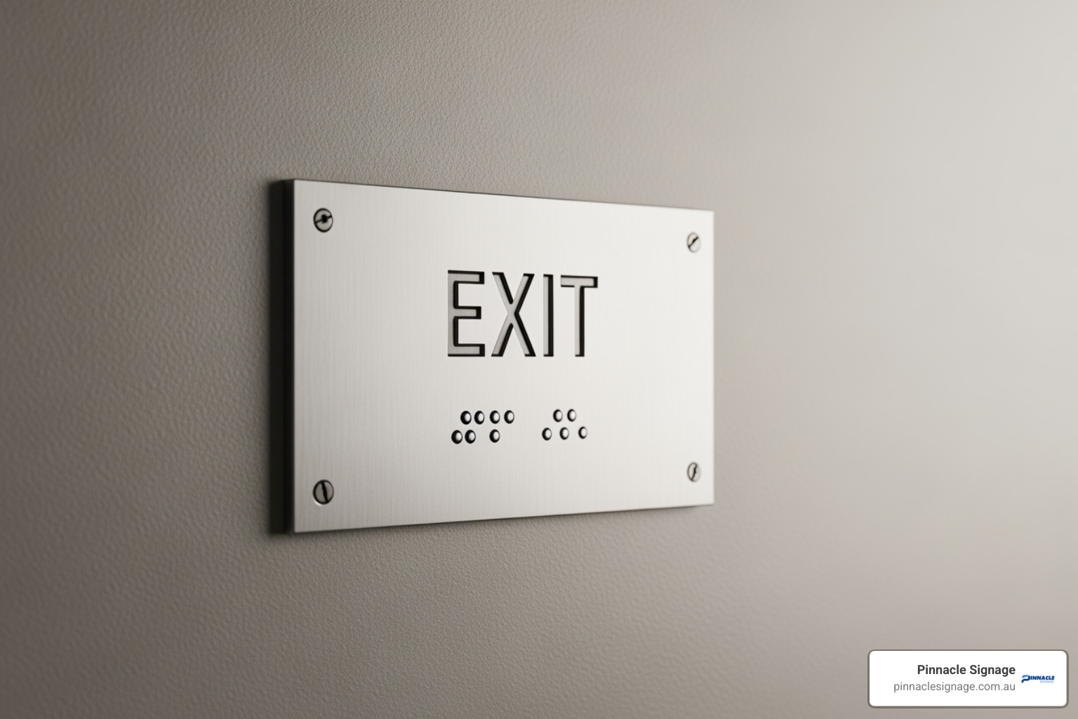 Image of a clean, modern 'EXIT' sign with tactile lettering and Braille. - Braille tactile signs
