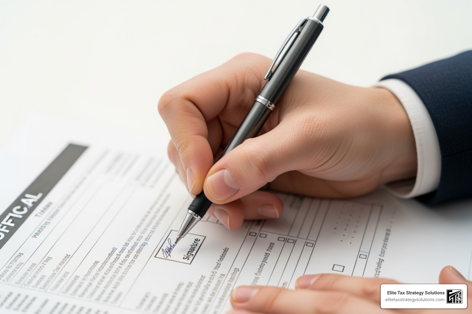 person confidently signing a tax document - optimize tax deduction of home mortgage person confidently signing a tax document - optimize tax deduction of home mortgage