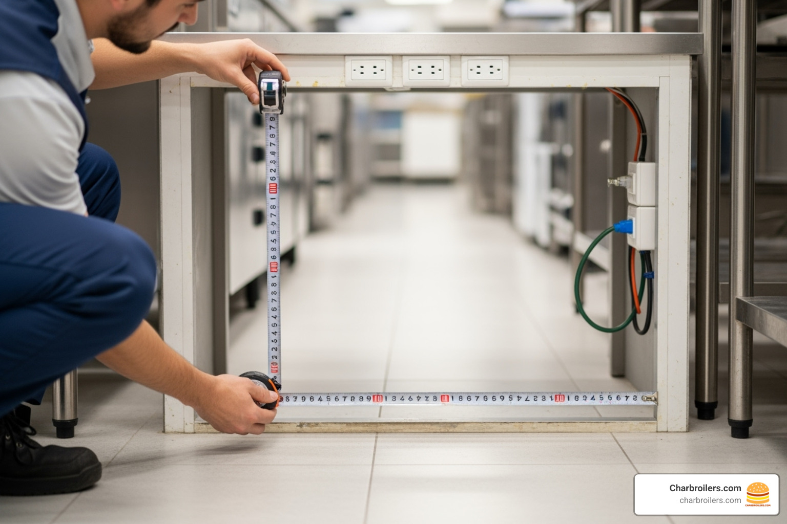 person measuring the space for a new refrigerator - commercial glass door fridge person measuring the space for a new refrigerator - commercial glass door fridge