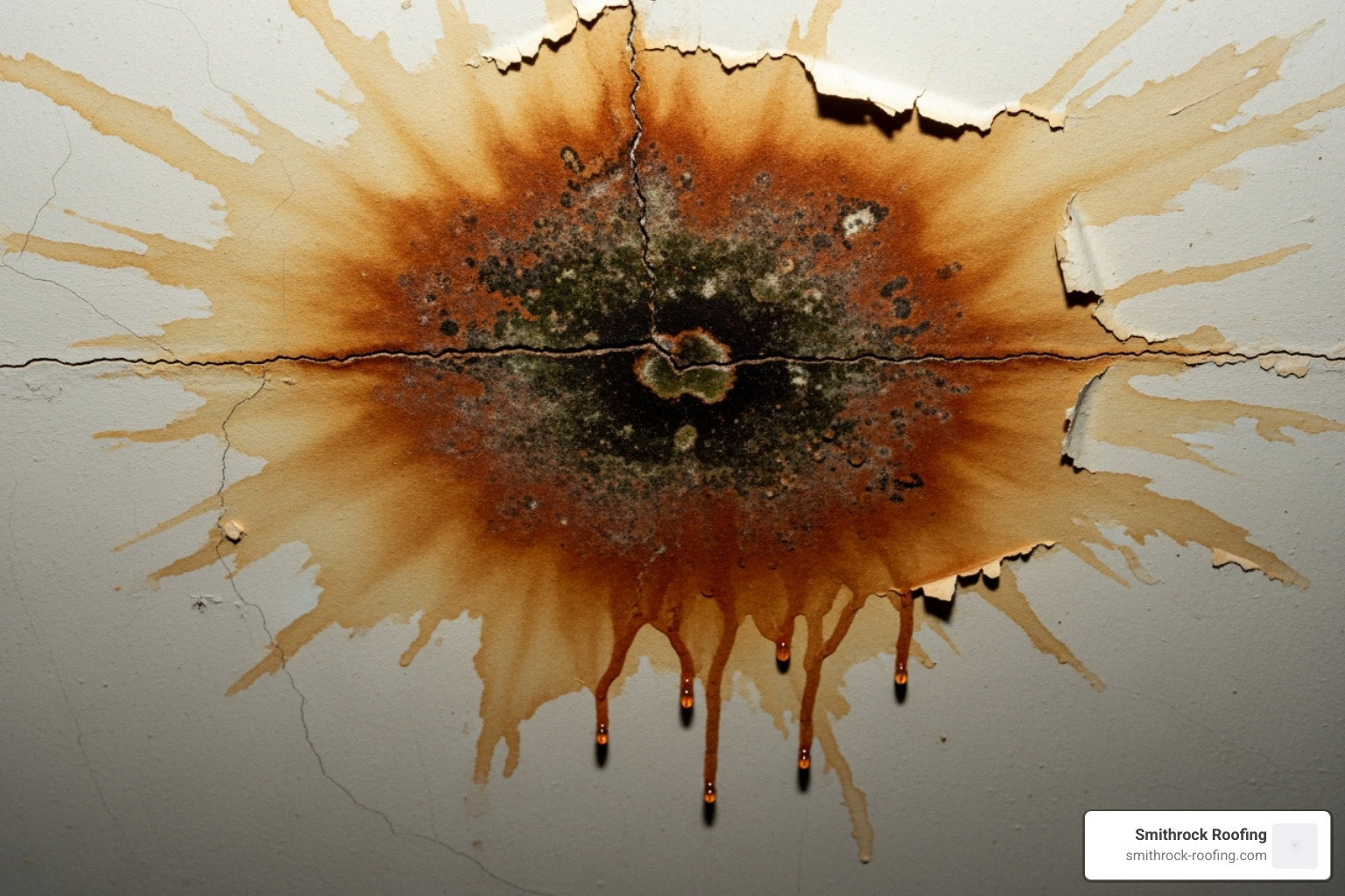 water stain on attic ceiling - wind damage to roof shingles