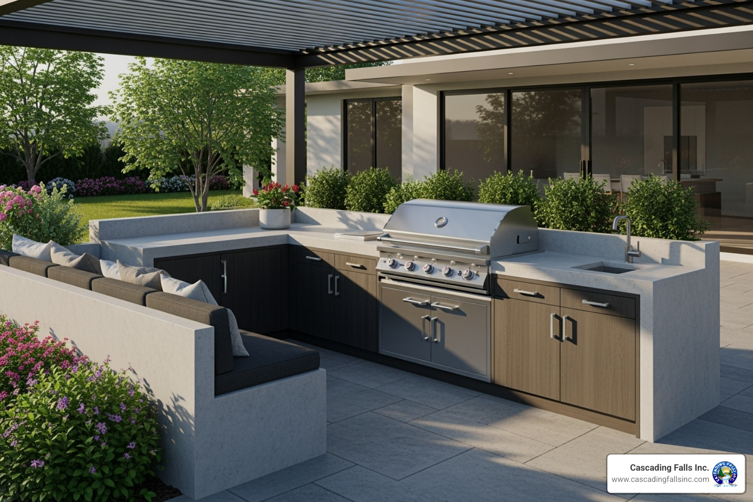 3D rendering of a custom outdoor kitchen design - custom outdoor grill