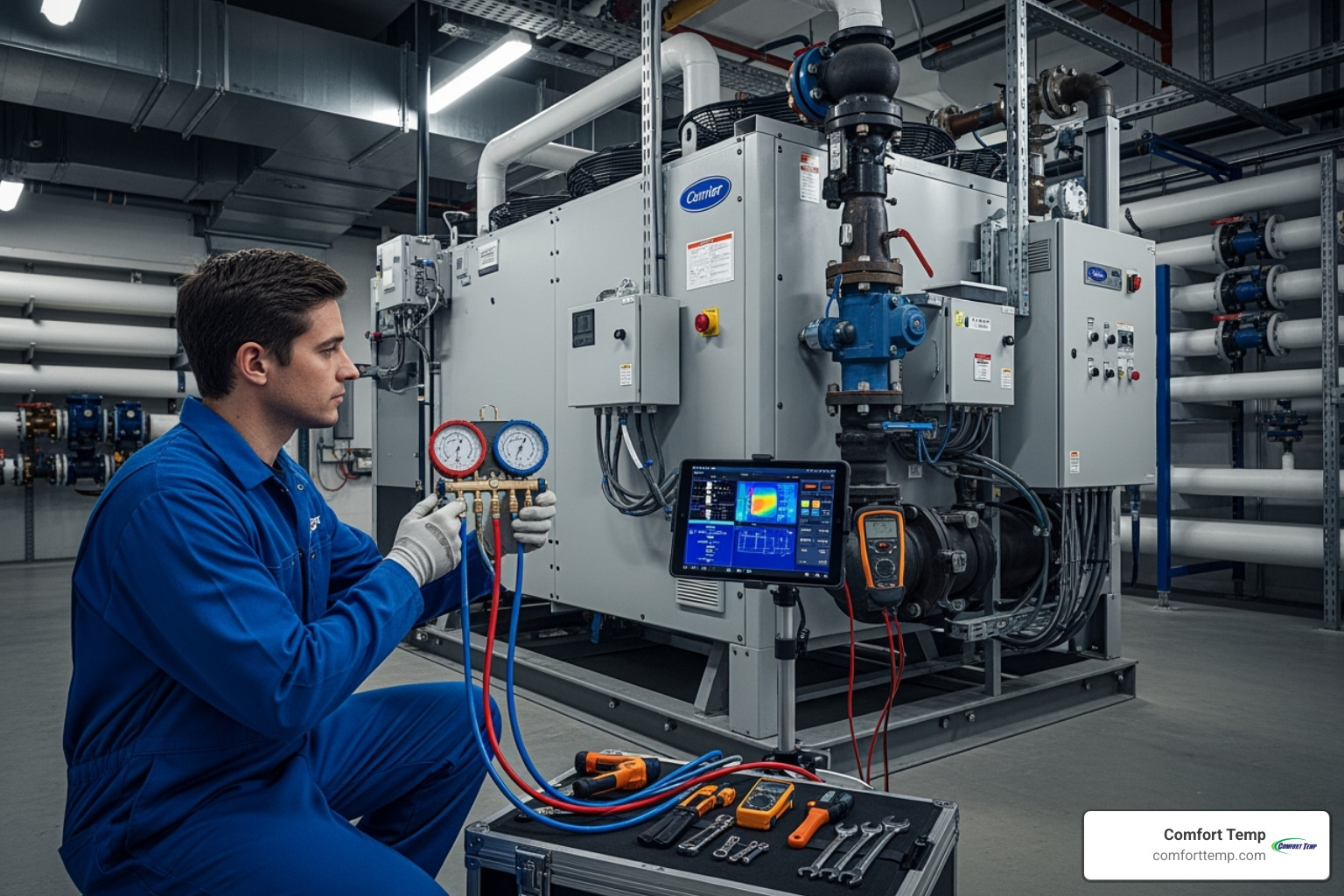 technician using diagnostic tools - chiller maintenance technician using diagnostic tools - chiller maintenance