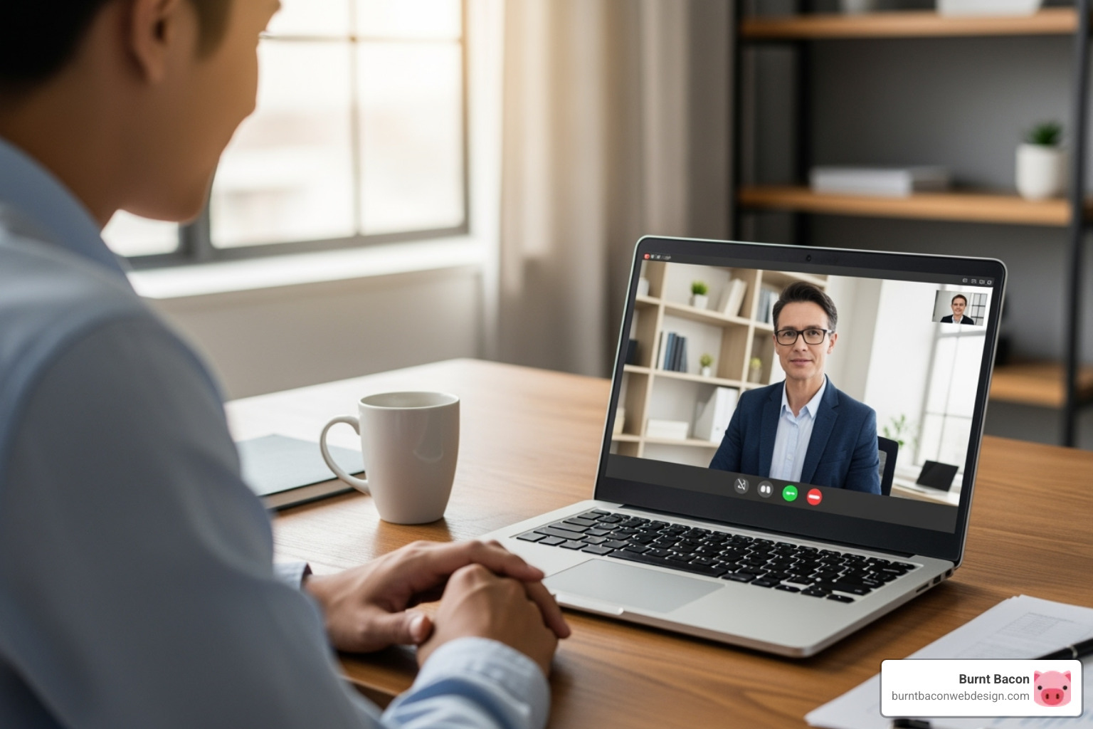 A person on a video call interviewing a candidate, symbolizing the hiring process for a web designer. - web designer near me A person on a video call interviewing a candidate, symbolizing the hiring process for a web designer. - web designer near me