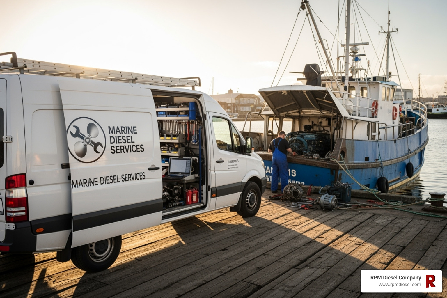 service van by a dock - Diesel Engine Maintenance South Florida
