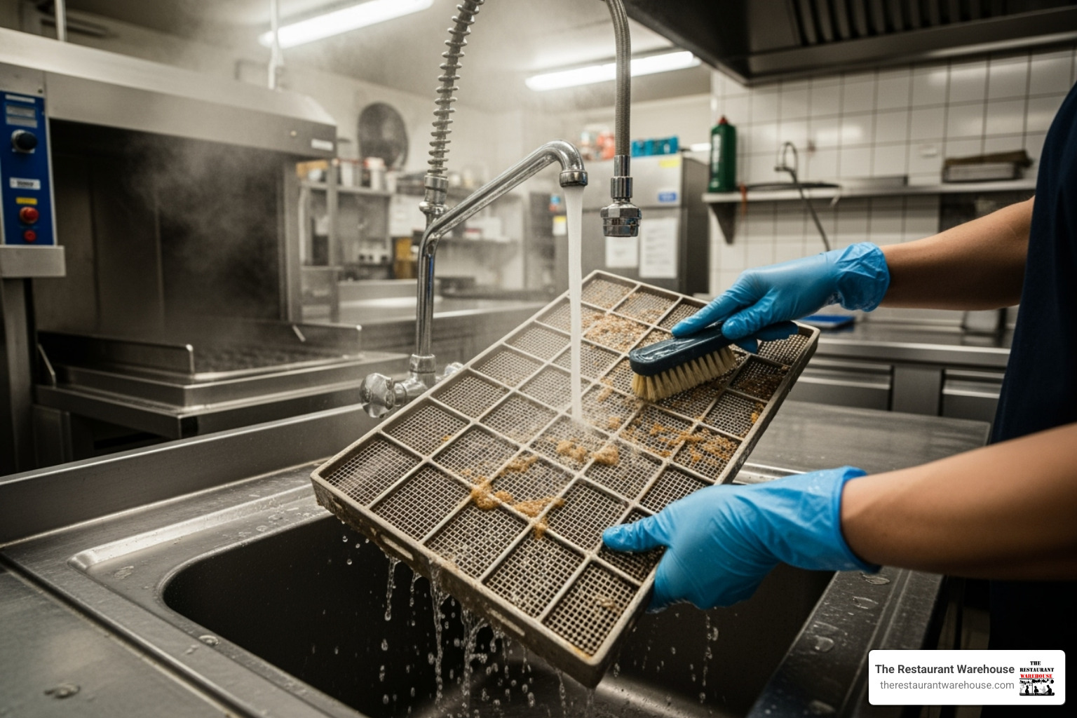 person cleaning the filter of a commercial dishwasher - small commercial dishwasher person cleaning the filter of a commercial dishwasher - small commercial dishwasher
