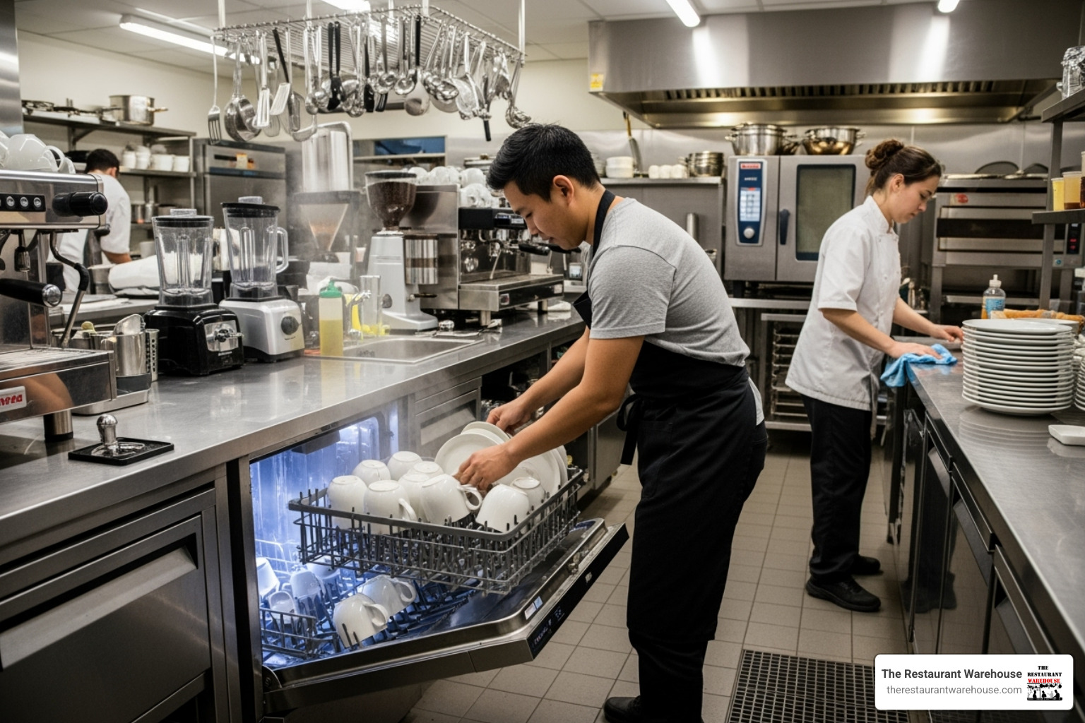 undercounter dishwasher in action in a busy cafe - small commercial dishwasher undercounter dishwasher in action in a busy cafe - small commercial dishwasher