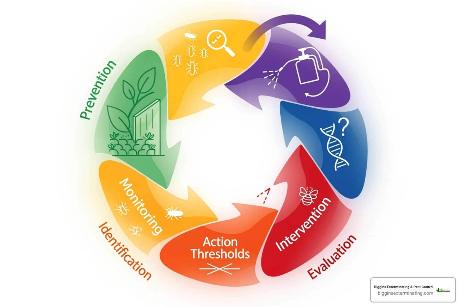 Image illustrating the six-step cycle of an IPM program - pest control management
