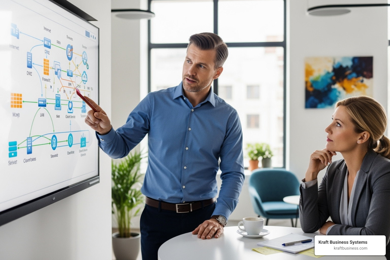 consultant explaining a network diagram - Small business IT consultancy