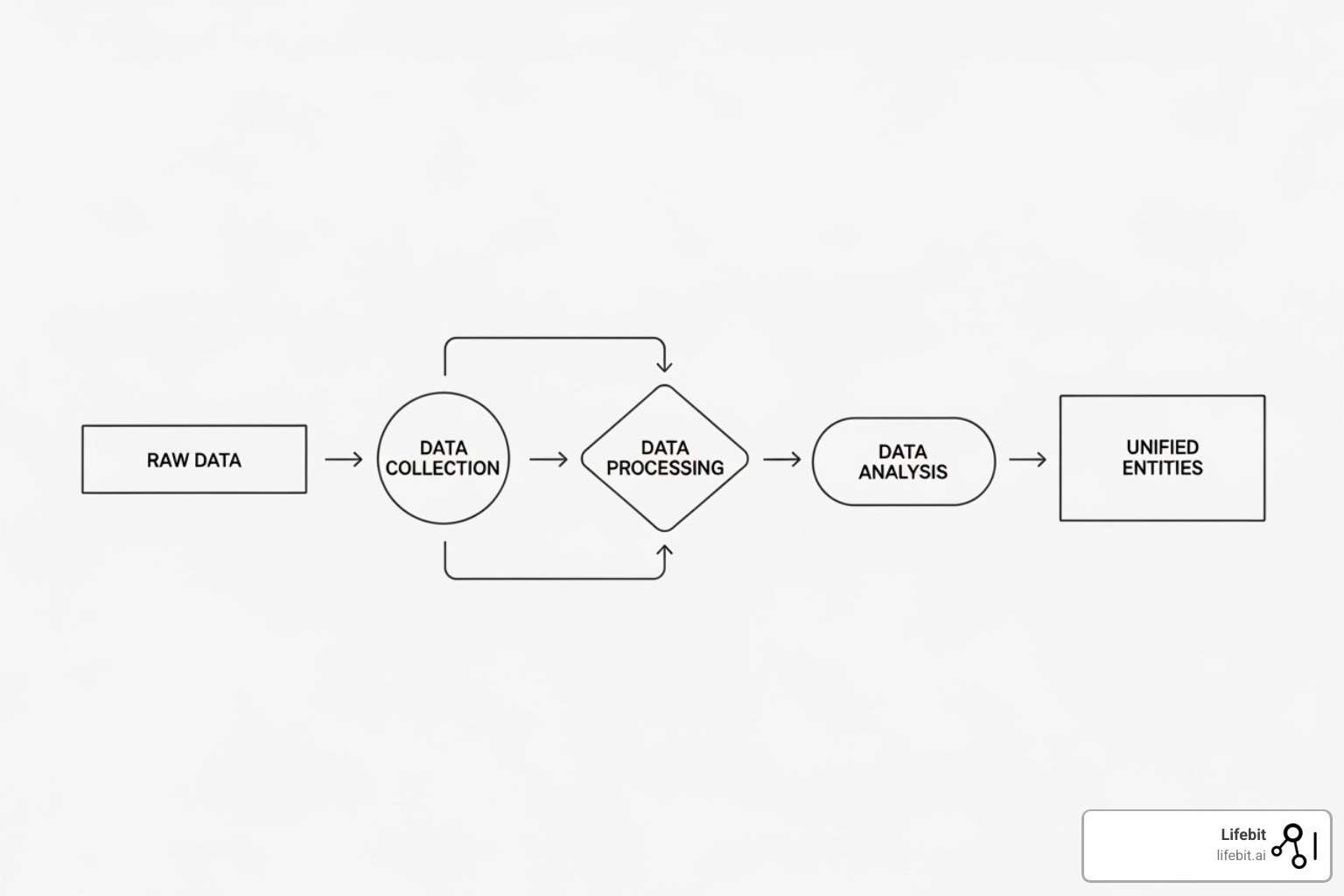 flowchart illustrating the 5 steps of the data linking process - data linking software