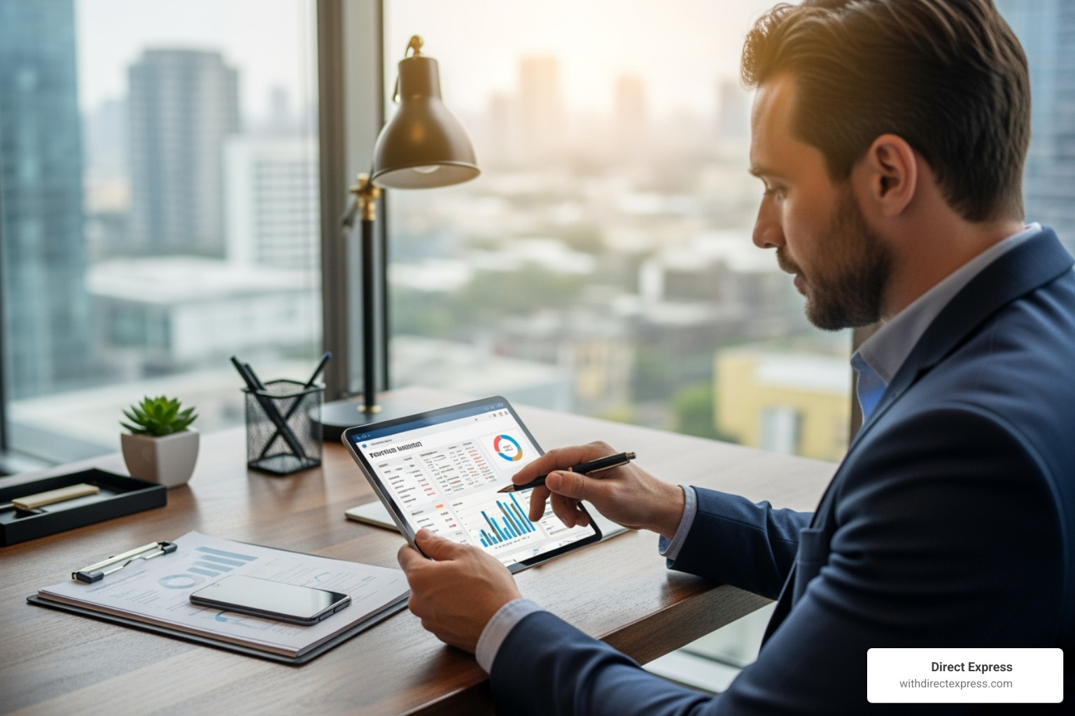 real estate investor looking confidently at their portfolio - property management