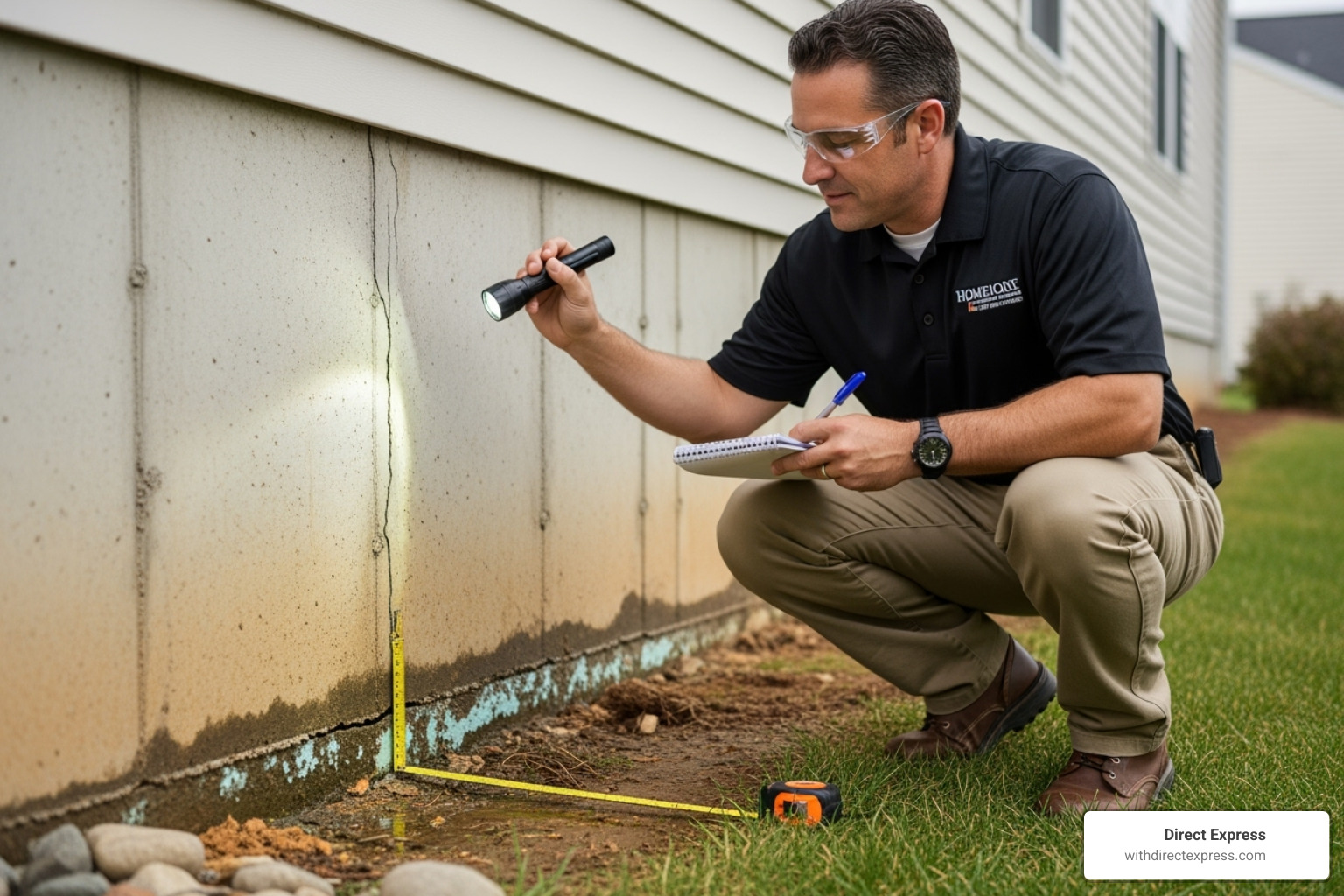 home inspector examining a property's foundation - buying a home