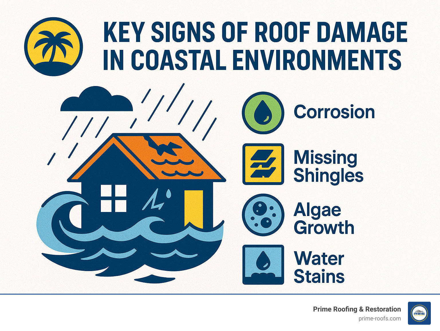 Key Signs of Roof Damage in Coastal Environments - roofing orange beach al infographic checklist-fun-neon